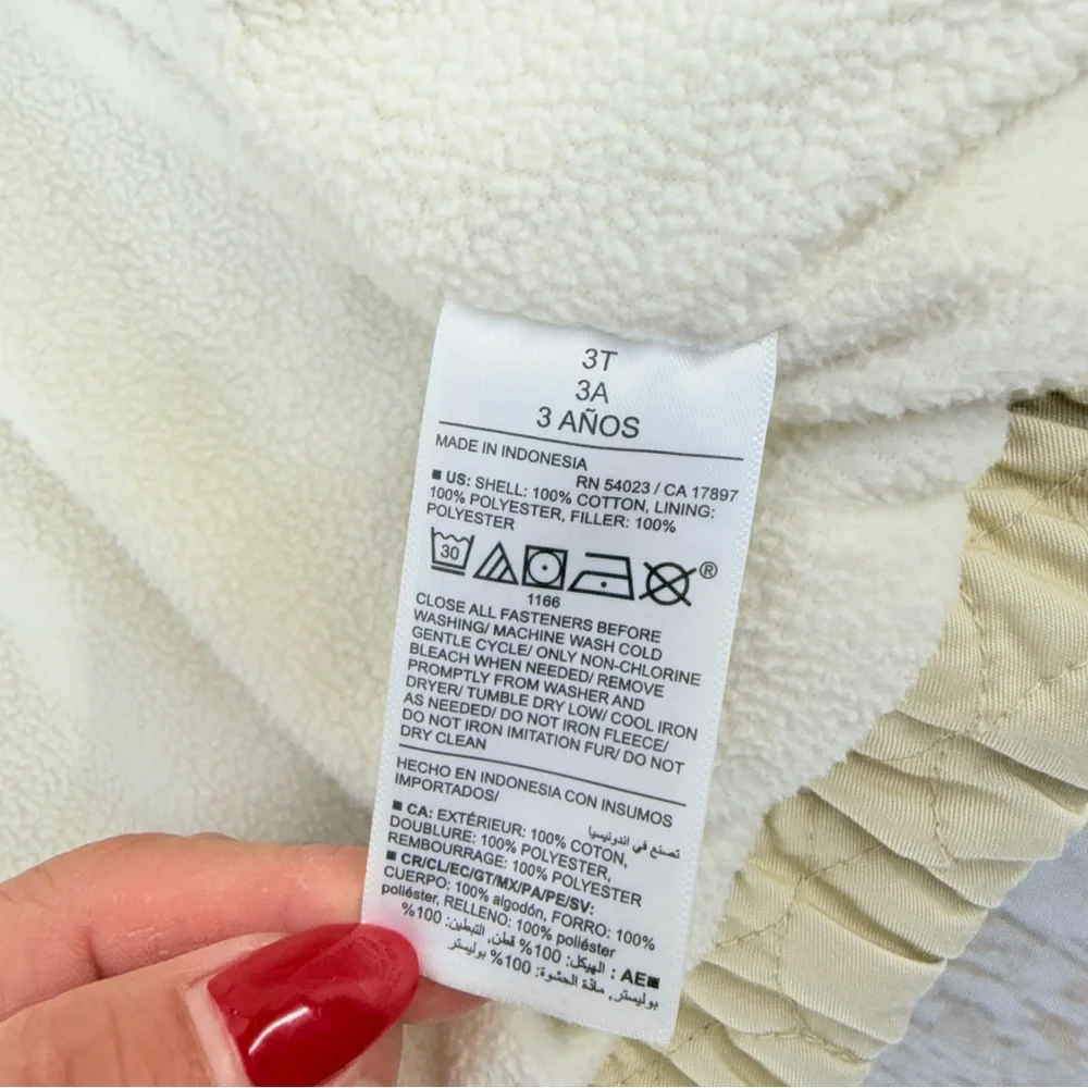 Old Navy‎ Toddler Quilted Hooded Jacket 3T Cream Fleece Lined